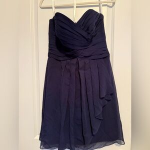David's Bridal Strapless Navy Dress